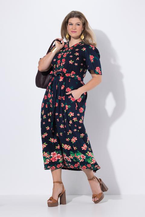 Produktbild Ulla Popken Maxikleid, Blüten, V-Ausschnitt, Halbarm (50, 52)