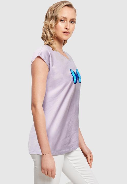 Produktbild Merchcode Ladies Butterfly Blue Extended Shoulder Tee - 111649 (S)