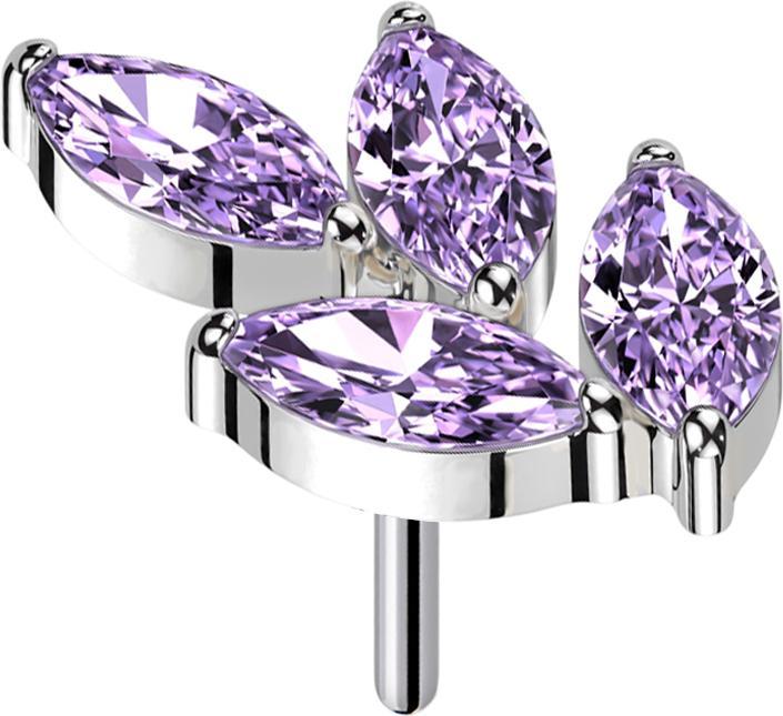 Immagine prodotto Star Piercing Foglia Threadless argento quattro cristalli viola (senza ottone, Titanio)