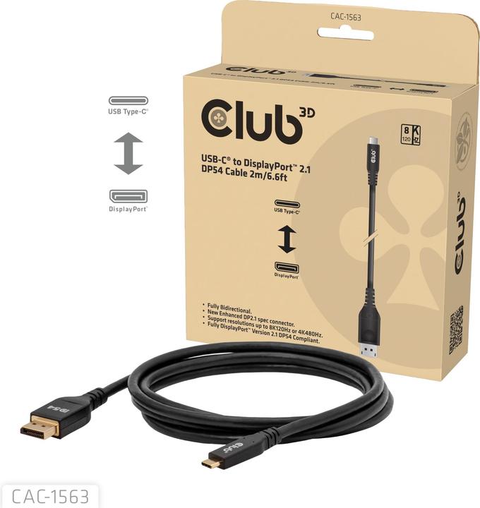 Club 3D Club3D Kabel USB Typ C <-> DP 2.1 2m 8K120Hz St/St (2 m, USB Type C)