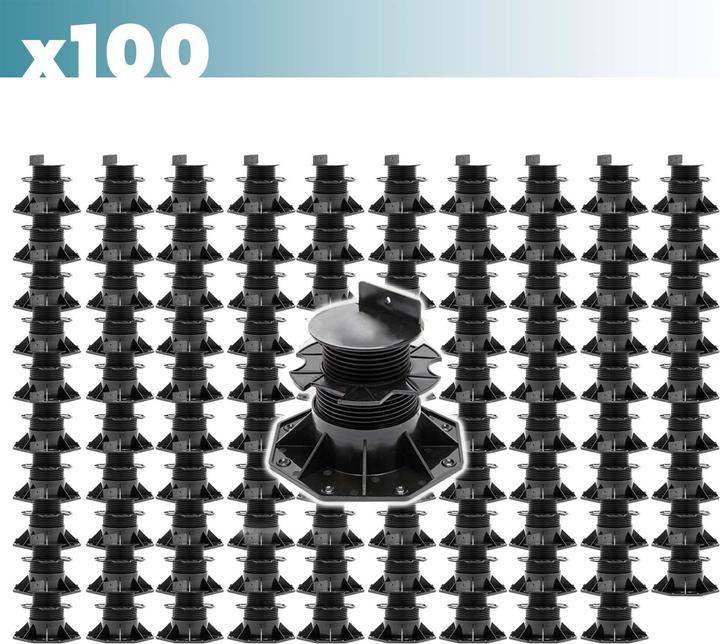 Image du produit XPOtool Plots de terrasse Set 100x Charge 2700kg Réglage en hauteur 60-128mm Lames Dalles Piscine (100x, 18.80 x 18.80 cm)