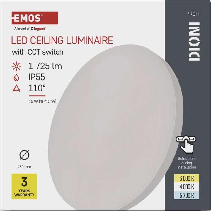 Actual product image Emos LED-Anbauleuchte DIONI rund, weiss, 15W, mit Farbtemperatur-Änderung (1725 lm)