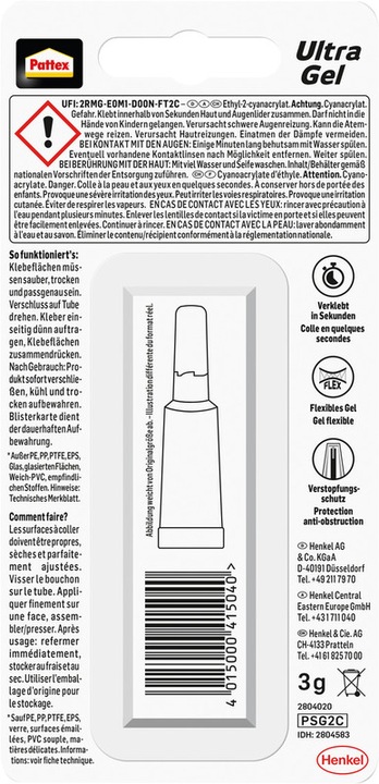 Produktbild Pattex Sekundenkleber Ultra Gel (3 g, 3 ml)