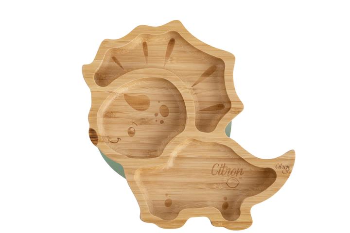 Actual product image Citron Bamboo Plate Dino with Suction Cup