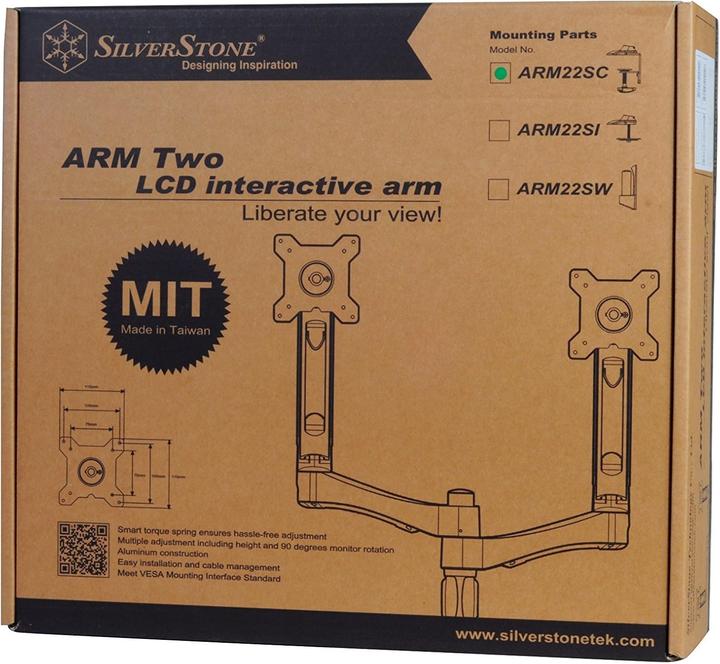 Actual product image Silverstone SST-ARM23BS-L - Dual monitor arm (Table, 32", 15 kg)