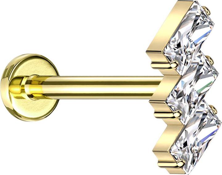 Actual product image Star Piercing Micro labret internal thread gold-plated three rectangles gold-plated crystals silver (without brass, Titanium)