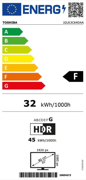 Etichetta energetica Toshiba 32LK3C64DAA (32", LK3C, LED, Full HD, 2022)