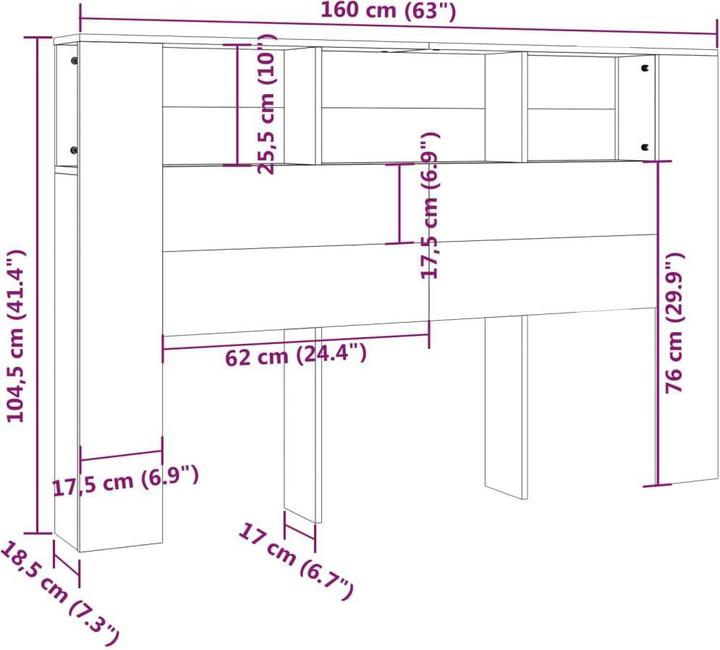 Produktbild vidaXL Kopfteil-Schrank (160 x 18 x 104.50 cm)