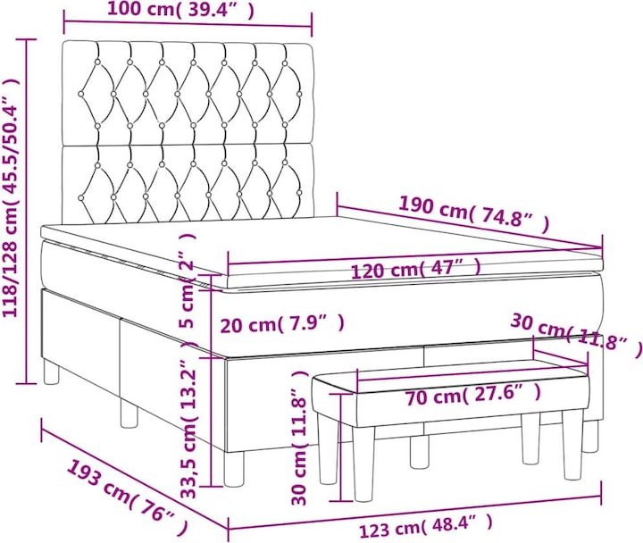 Produktbild VidaXL Bo x springbett mit Matratze 120 x 190 cm Stoff (120 x 190 cm)