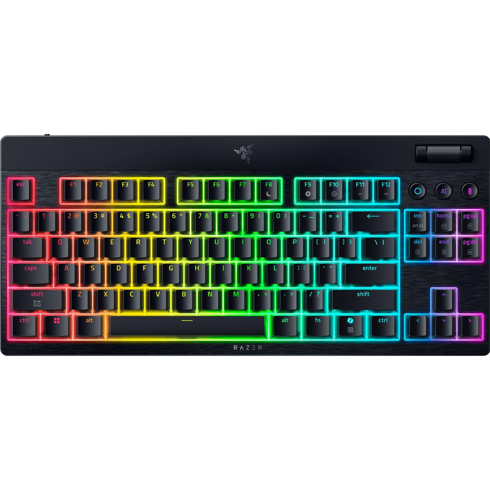 Razer BlackWidow V4 Low-profile Tenkeyless HyperSpeed (US, Kabellos, Kabelgebunden), Tastatur, Schwa