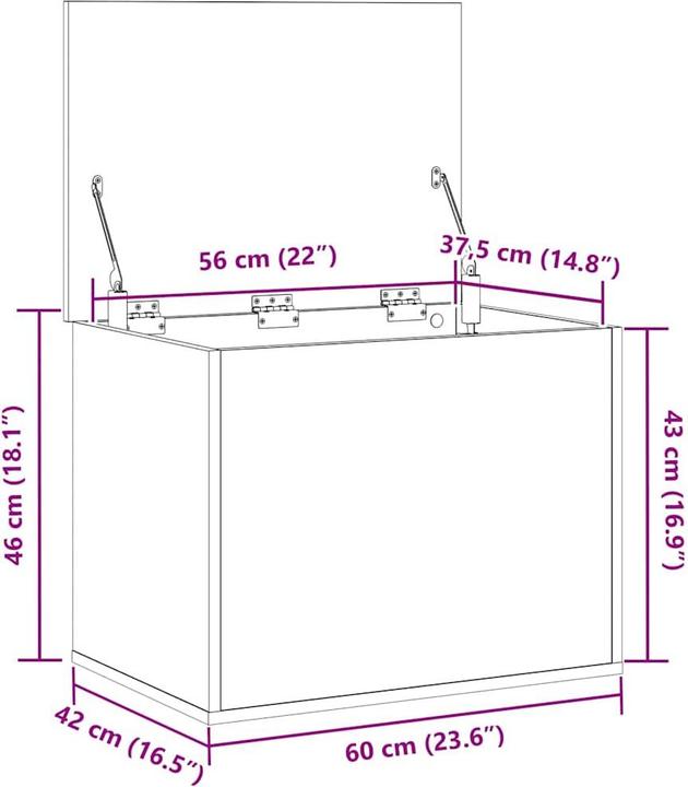Produktbild VidaXL Aufbewahrungsbox mit Deckel Schwarz Eiche 60x42x46 cm Ingenieurholz (115.92 l)