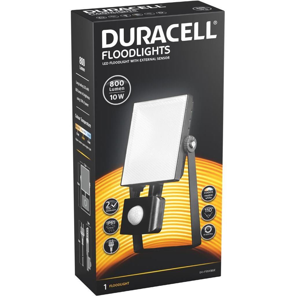 Duracell, Illuminazione officina, DU-F1000BSE / Faretto LED da 10W con sensore / 4000K / IP 44
