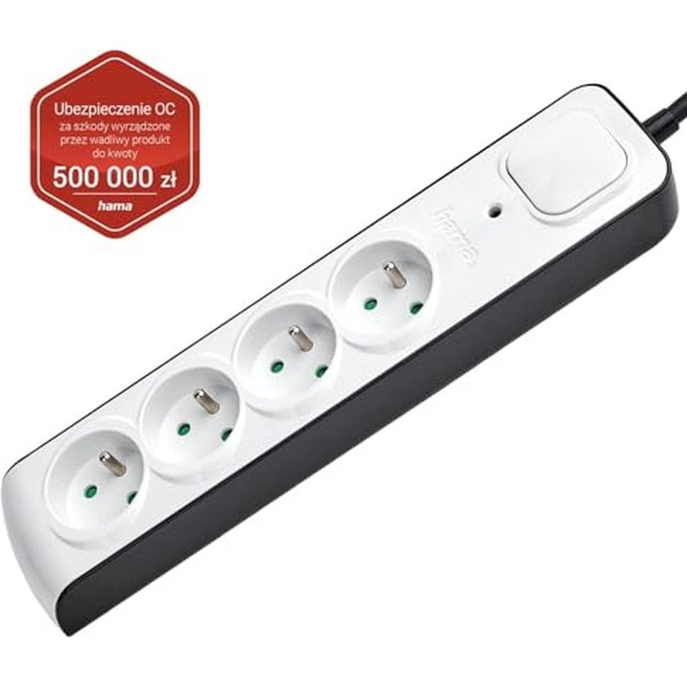 Hama, Ciabatta multipresa, Listwa Zasilająca Przepięciiowa 4 gniazda (4 x, CEE 7/5, 3 m)