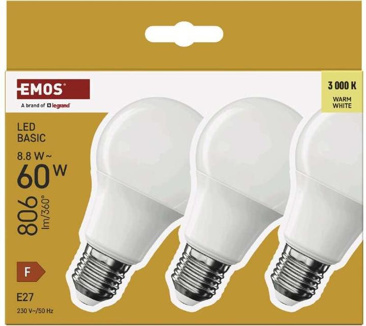 Produktbild Emos LED Lampe Basic A60 / E27 / 8,8 W (60 W) / 806 lm / Warmweiss (E27, 806 lm, 3x)