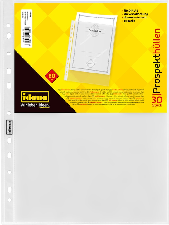 Produktbild Idena Prospekthüllen A4 30er genarbt 80µ (A4, 30 x)