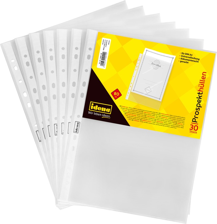 Produktbild Idena Prospekthüllen A4 30er genarbt 80µ (A4, 30 x)