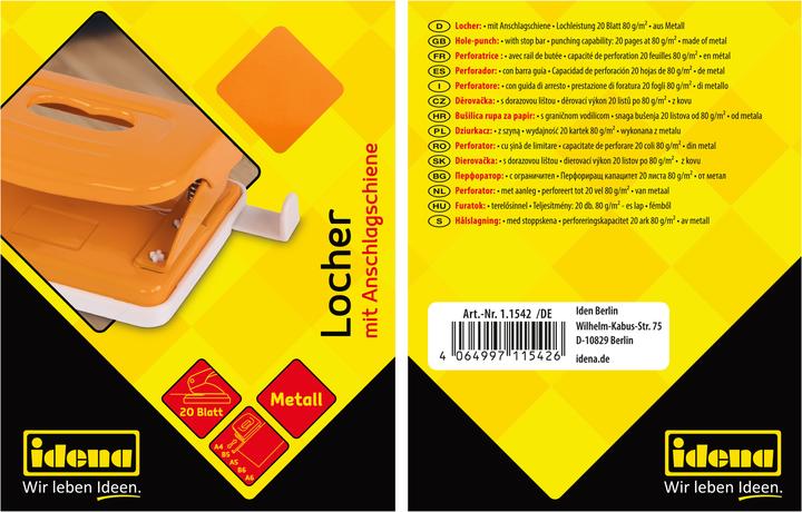 Produktbild Idena Locher aus Metall orange für 20 Blatt