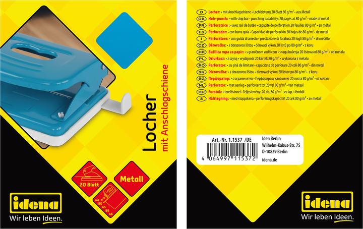 Produktbild Idena Locher aus Metall hellblau für 20 Blatt