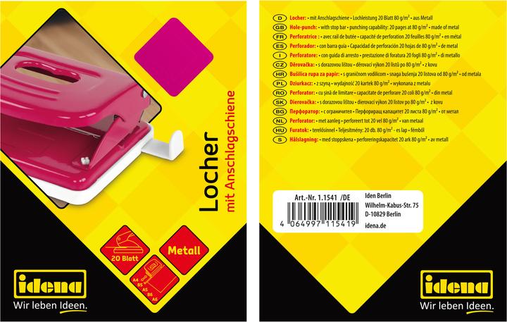Produktbild Idena Locher aus Metall pink für 20 Blatt