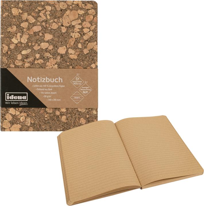 Image du produit Idena Carnet de notes liège ligné 192 feuilles 20x14cm (14 x 20 cm, À rayures, Couverture rigide)