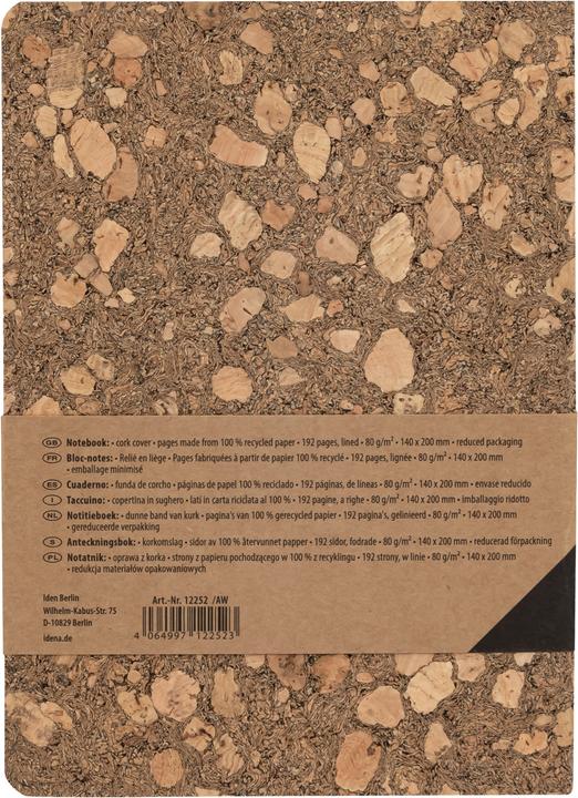 Image du produit Idena Carnet de notes liège ligné 192 feuilles 20x14cm (14 x 20 cm, À rayures, Couverture rigide)