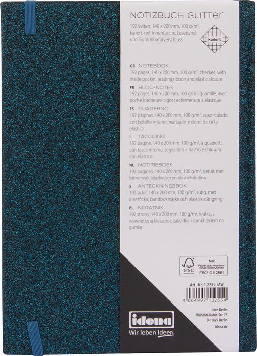 Image du produit Idena Carnet de notes Glitter bleu nuit à carreaux FSC-Mix (14 x 20 cm, Quadrillé, Couverture rigide)