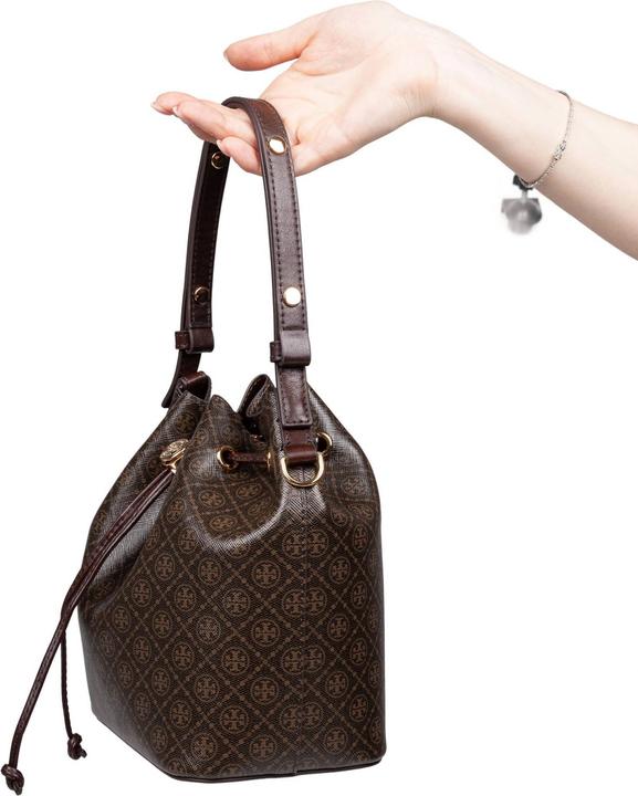 Actual product image Tory Burch monogram printed cotton bucket bag