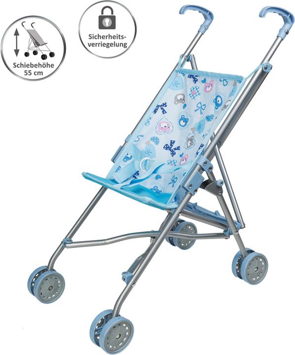 Idena Poussette de poupée bleue pliable