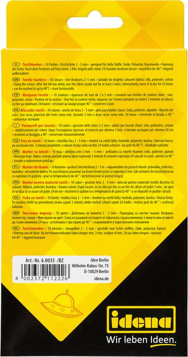 Produktbild Idena Textilmarker 10er 2-5mm 10 Farben (Mehrfarbig, 5 mm, 10 x)