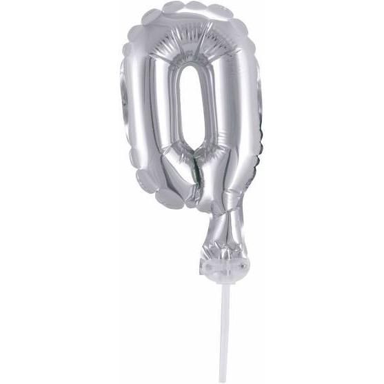 Idena Folienballon Zahl 0 am Stab 13cm silber