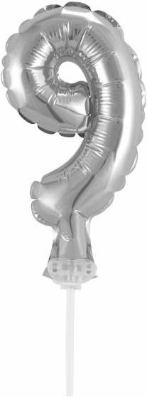 Produktbild Idena Folienballon Zahl 9 am Stab 13cm silber