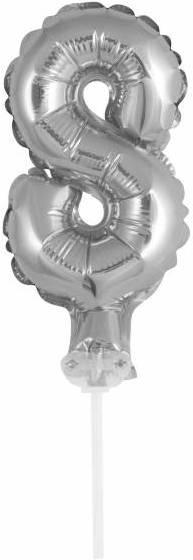 Actual product image Idena Foil Balloon Number 8 on Stick 13cm silver