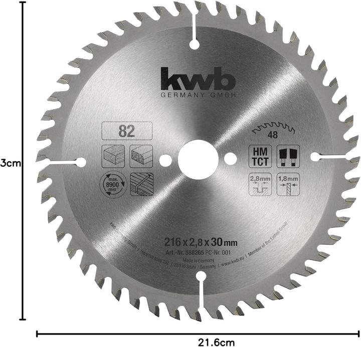 Produktbild kwb 588265 Kreissägeblatt 216 x 30mm 1St.