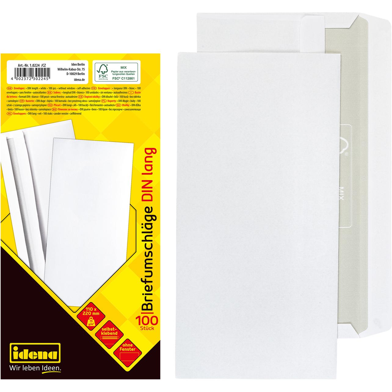 Idena, Briefumschlag, BU DL weiss 75g 100er sk o.F. FSC-Mix (DIN lang (11 x 22 cm), 100 x)