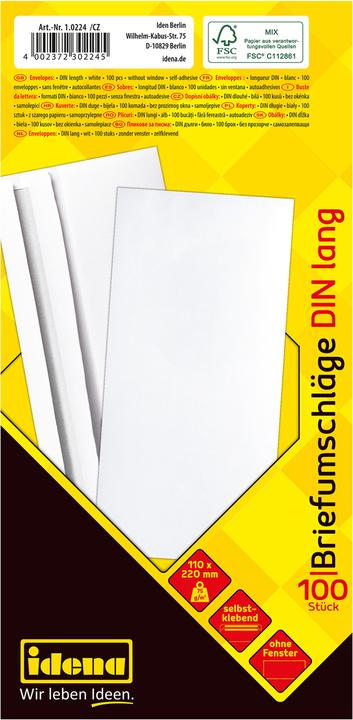 Image du produit Idena BU DL blanc 75g 100er sk o.F. FSC-Mix (DIN long (11 x 22 cm), 100 x)