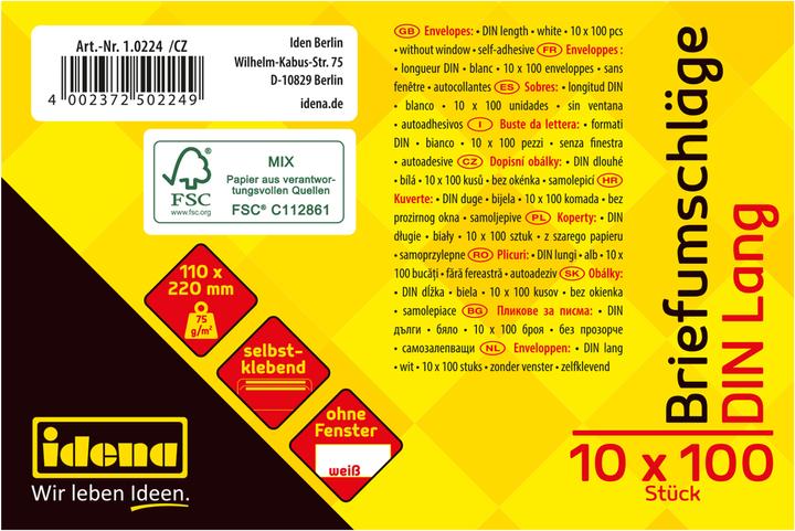 Image du produit Idena BU DL blanc 75g 100er sk o.F. FSC-Mix (DIN long (11 x 22 cm), 100 x)
