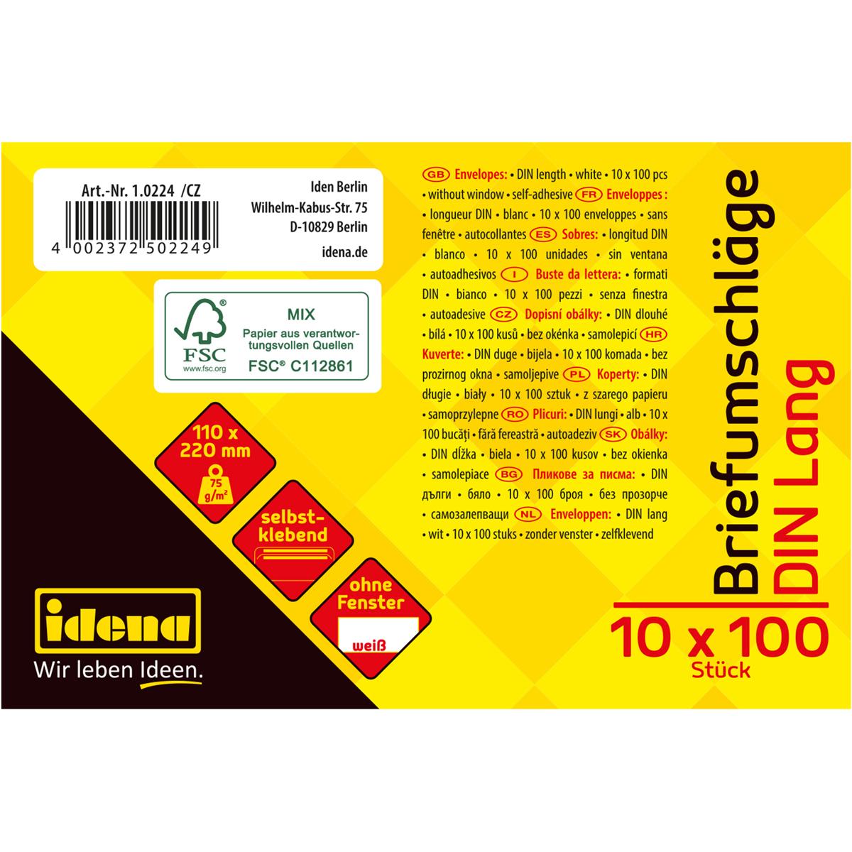 Thumbnail - Idena, Briefumschlag, BU DL weiss 75g 100er sk o.F. FSC-Mix (DIN lang (11 x 22 cm), 100 x)