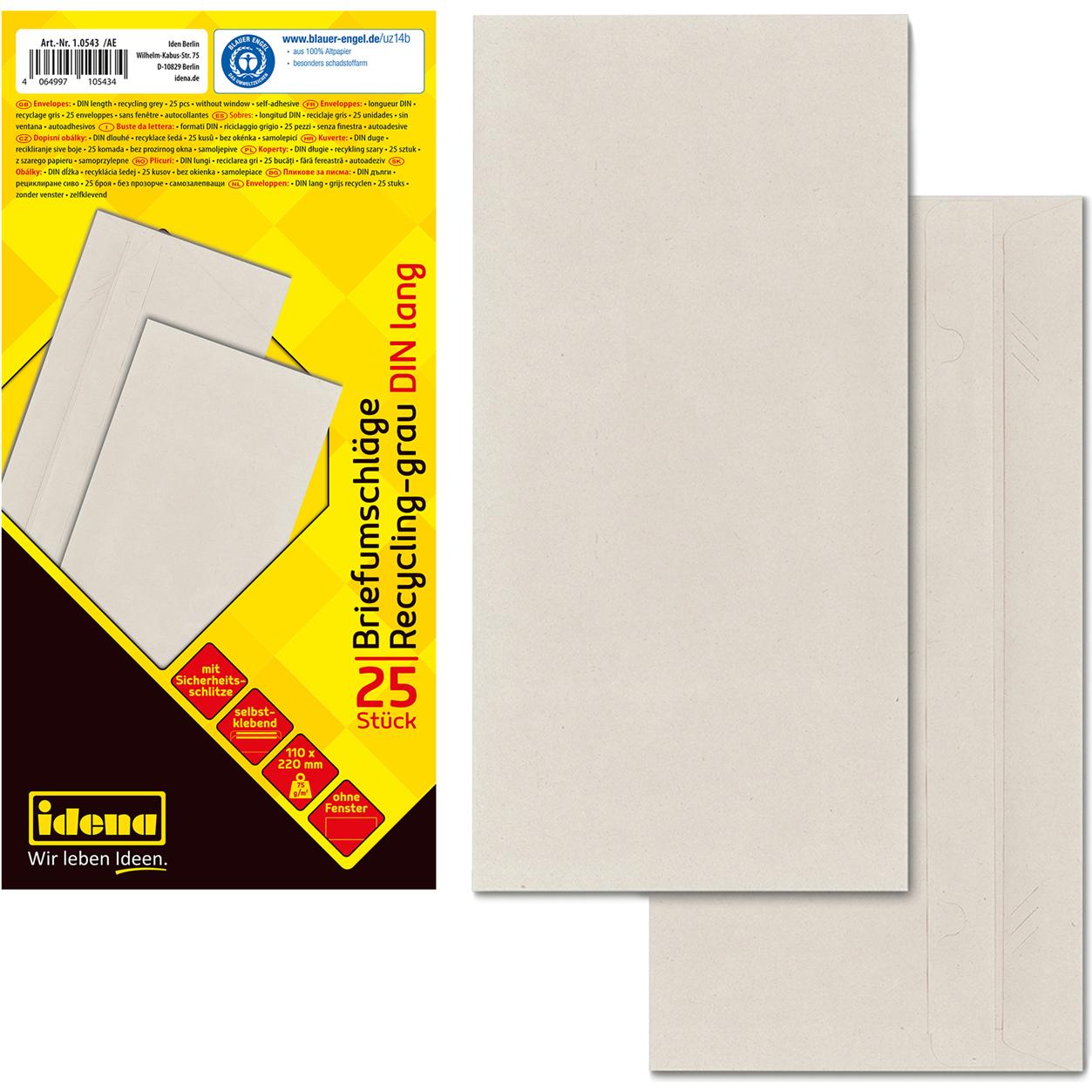 Idena, Briefumschlag, BU DIN lang recycl. sk, o.F.,75g/m²,25 Stück (DIN lang (11 x 22 cm), 25 x)