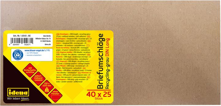 Produktbild Idena BU DIN lang recycl. sk, o.F.,75g/m²,25 Stück (DIN lang (11 x 22 cm), 25 x)