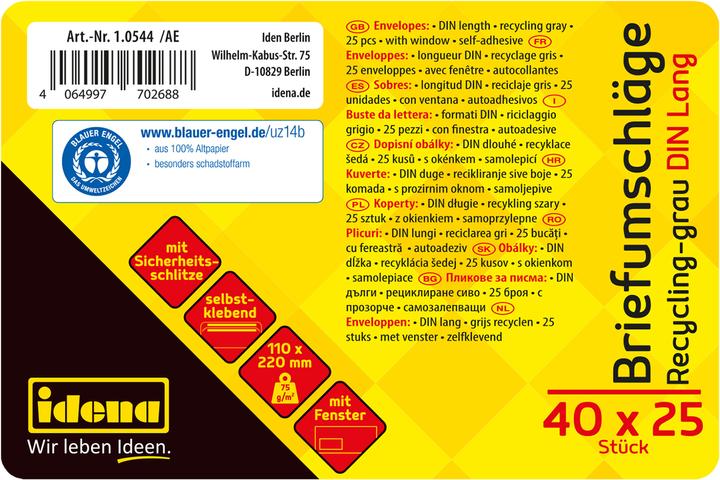Actual product image Idena BU DIN long recycl. sk, w.F.,75g/m²,25 pieces (DIN long (11 x 22 cm), 25 x)