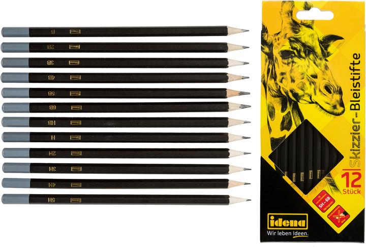 Actual product image Idena Pencils 12s for sketching FSC100% (B, H, 2H, 5B, 4h, 6B, 2B, 4B, 3H, 3B, 5H, HB, 12 x)