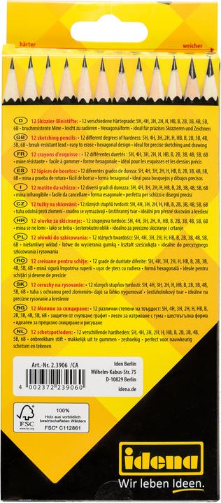 Actual product image Idena Pencils 12s for sketching FSC100% (B, H, 2H, 5B, 4h, 6B, 2B, 4B, 3H, 3B, 5H, HB, 12 x)