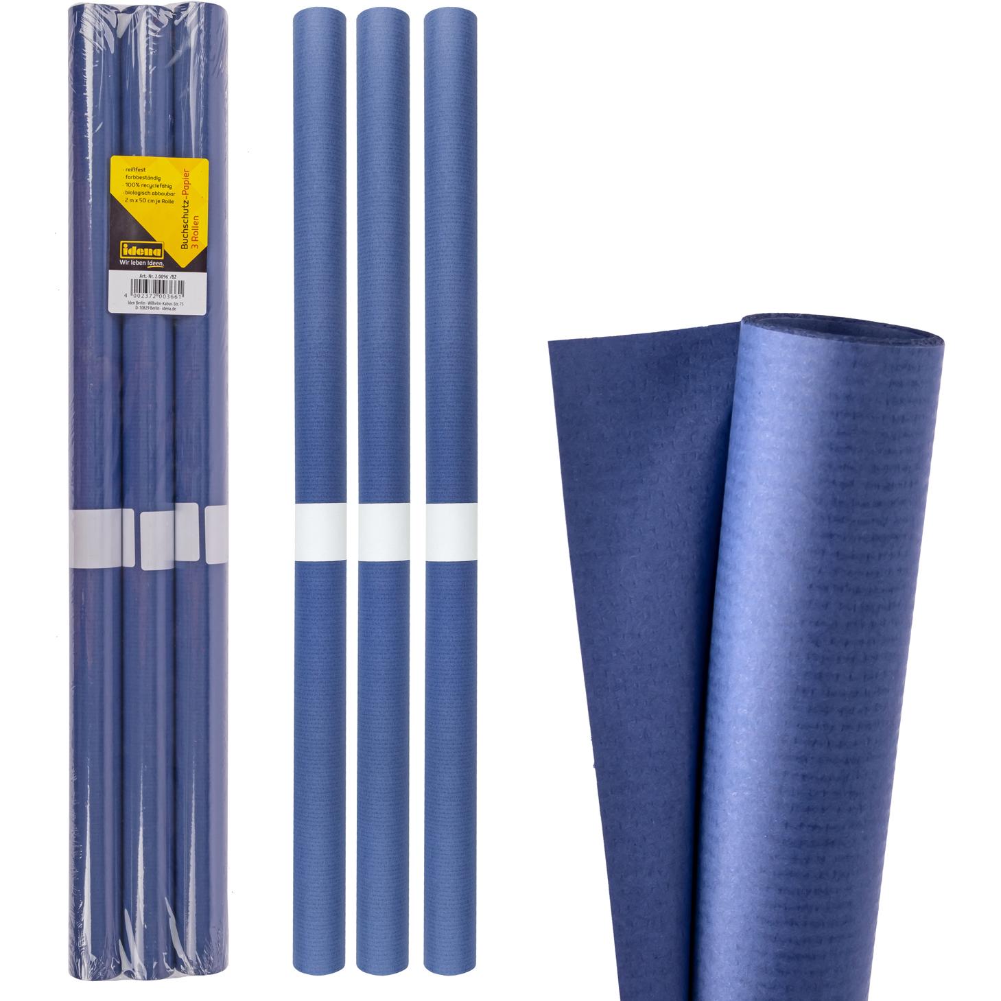 Idena, Verpackungsmaterial, Buchschutzpapier 3er 2mx50cm blau (3 Stück)