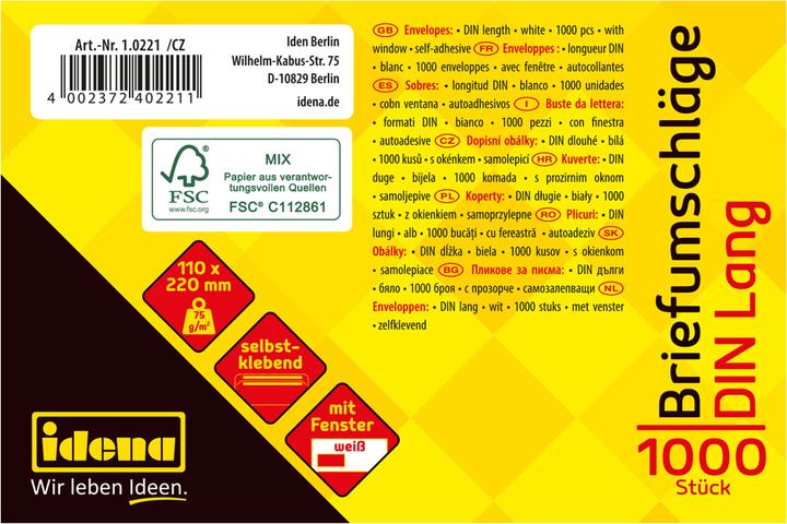 Produktbild Idena BU DL weiss 75g 1000er sk m.F. FSC-Mix (DIN lang (11 x 22 cm), 1000 x)
