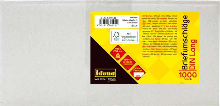 Image du produit Idena BU DL blanc 75g 1000er sk o.F. FSC-Mix (DIN long (11 x 22 cm), 1000 x)