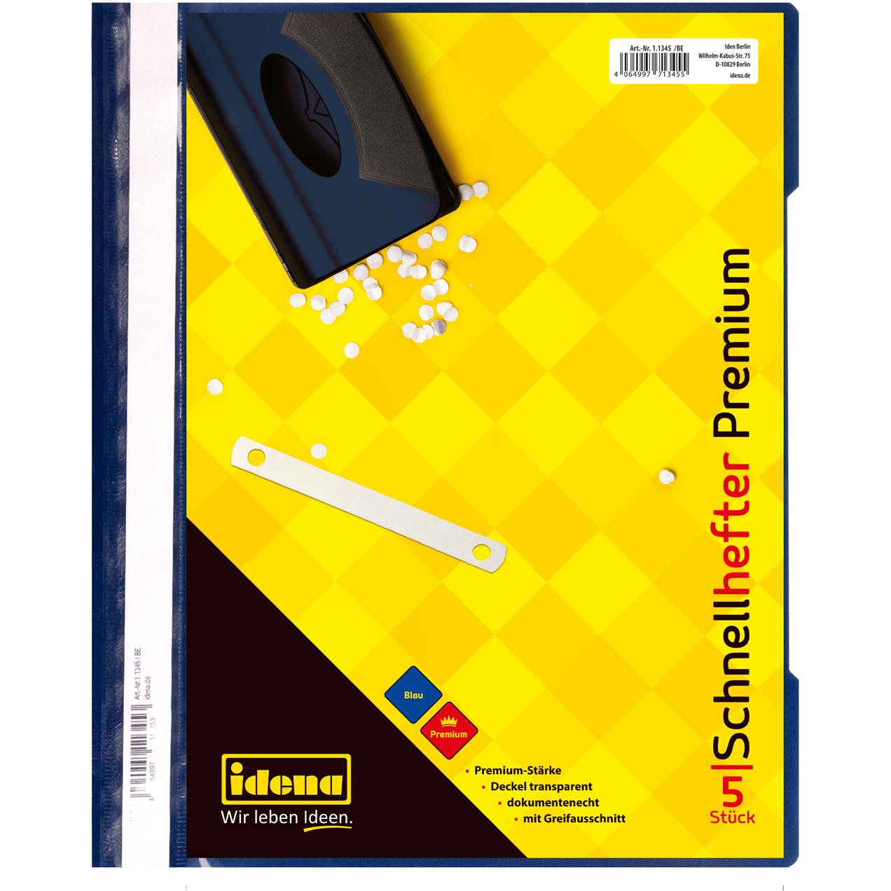 Idena, Mappe, Schnellhefter A4 PP 5er Premium blau (A4, 5 x)