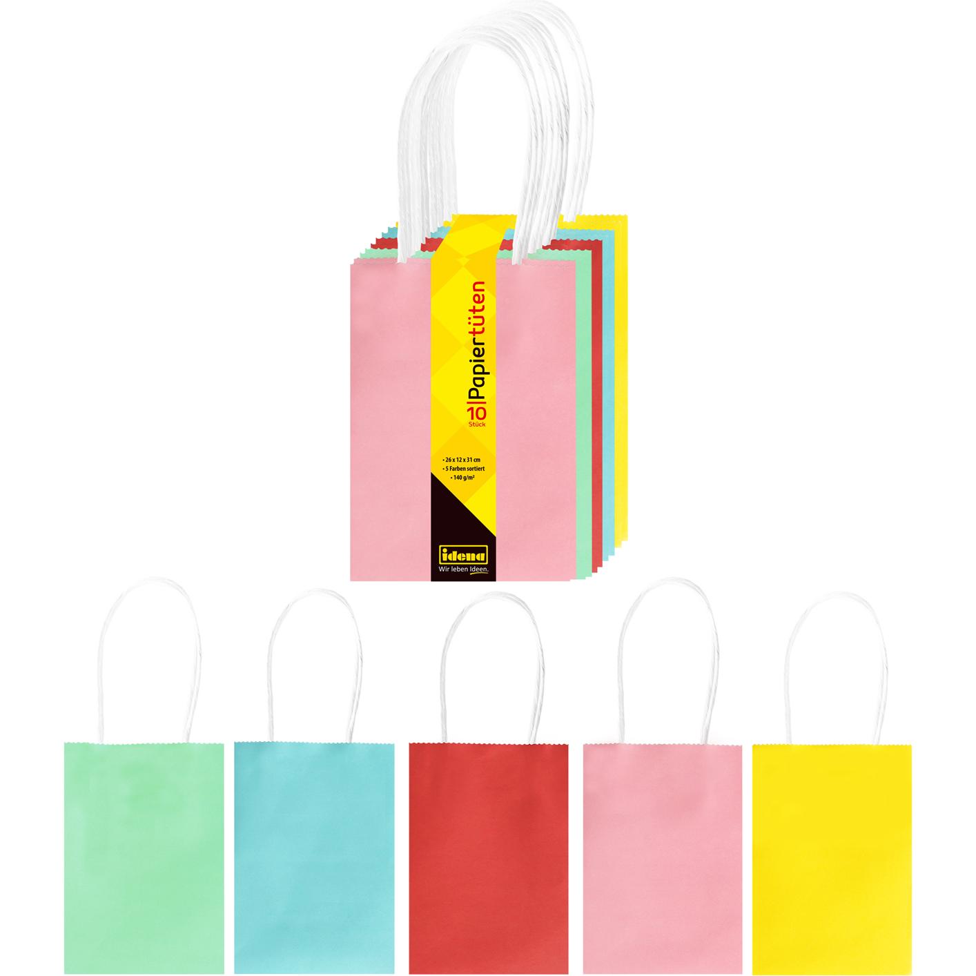 Idena, Geschenkverpackung, Papiertüten 10er 26x31cm 5 Farben FSC-Mix (Geschenktüte, 10 x)