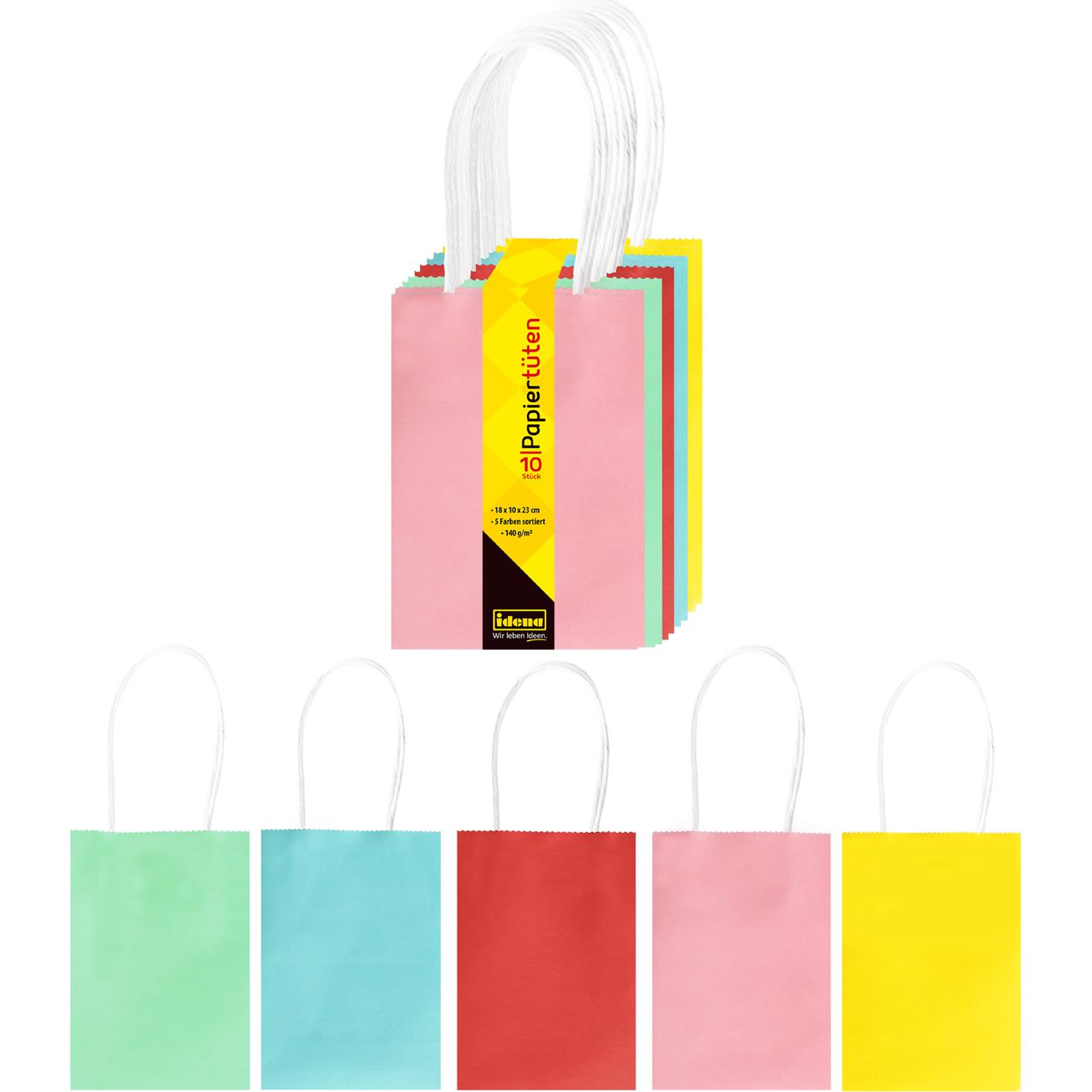 Idena, Geschenkverpackung, Papiertüten 10er 18x23cm 5 Farben FSC-Mix (Geschenktüte, 10 x)