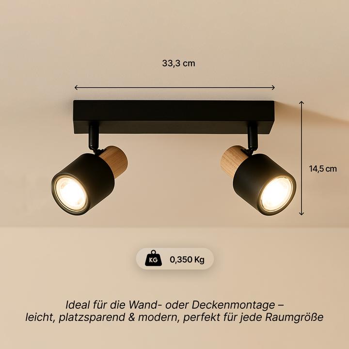 Image du produit Brilliant Spot de plafond Pini barre de spots, 2x GU10, 58 cm, orientable, métal/bois, noir/marron (GU10)