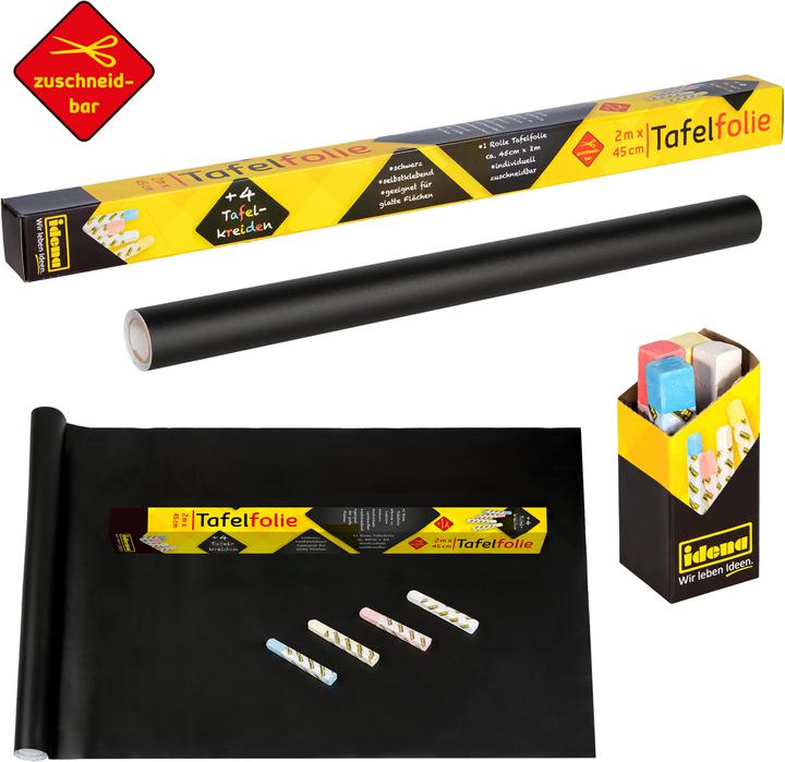 Produktbild Idena Tafelfolie schwarz 45x200cm,+4 Kreiden sort.